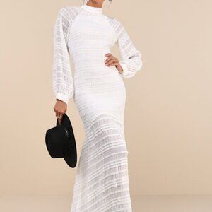 Lulus Exemplary Romance White Textured Backless Trumpet Hem Maxi Dress - Size L